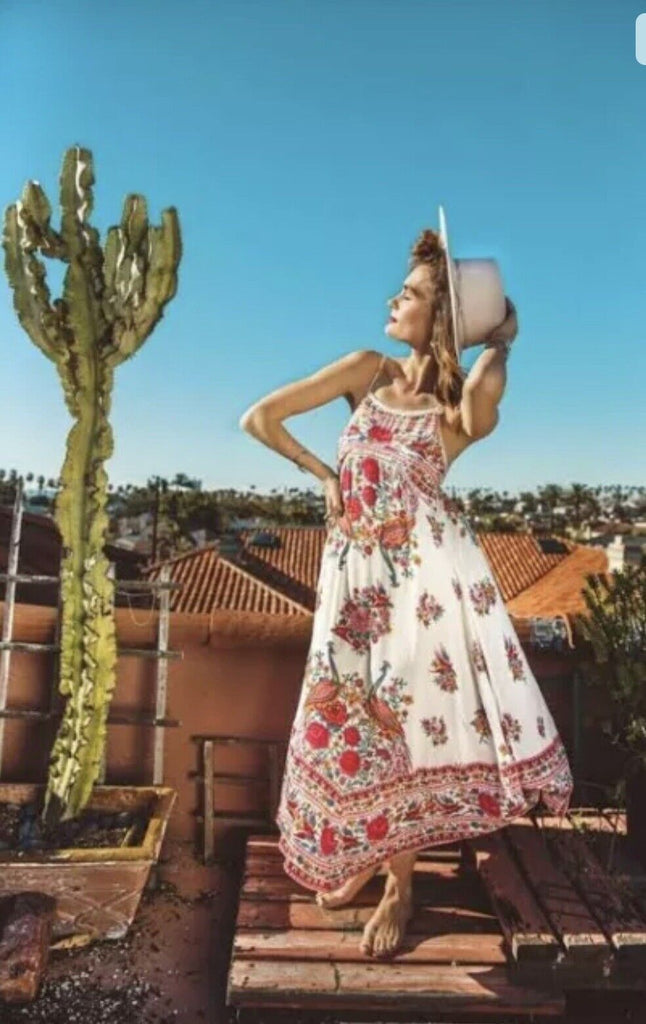 Cami Top "Hotel Paradiso" Boho Maxi Dress Pink Print Long Flowing Beac Made4Walkin Cami Top "Hotel Paradiso" Boho Maxi Dress Pink Print Long Flowing Beac Made4Walkin