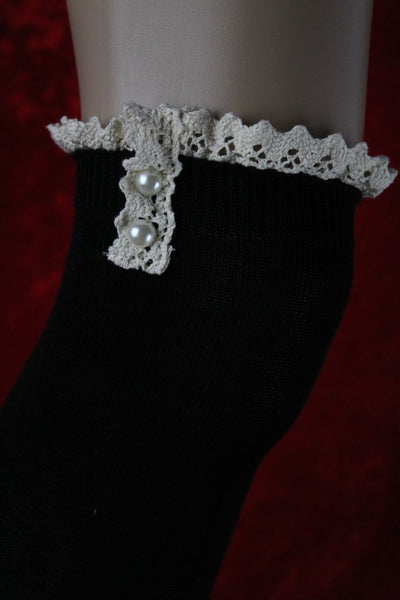 Lace Button Boot Socks Boho Light Gray Charcoal Gray Or Black Thick Cushy Soft Crochet Lace & White Pearl Button Top