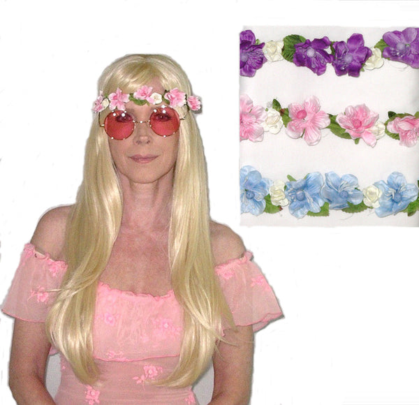 SALE 50% Off Flower Crown Purple Pink Or Blue You Choose Floral Elasticized Headband Be Sure To Wear Hippie Flowers In Your Hair
