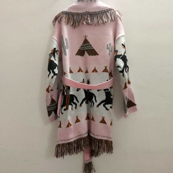 Wild Horses Cashmere Cardigan In 8 Different Colors You Choose Boho Sweater Coat Southwestern Print With Cactus Indians And Teepees Warm Wool Coat Available In Small Medium Or Large