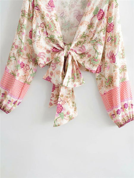 Pink Flowers Peasant Blouse