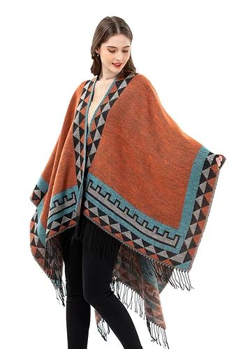 Orange Turquoise Poncho