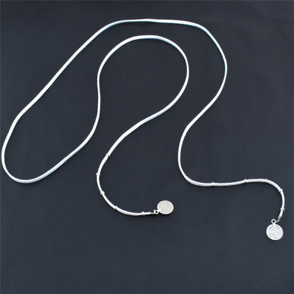 White Silver Lariat Necklace