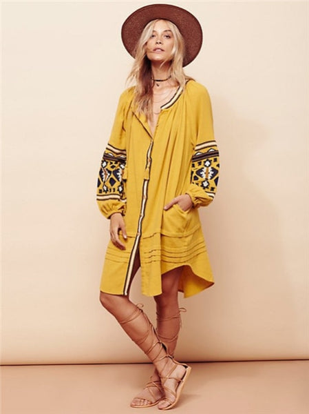 Embroidery Button Front Dress