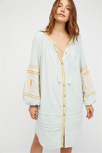 Mint Dress Golden Embioidery