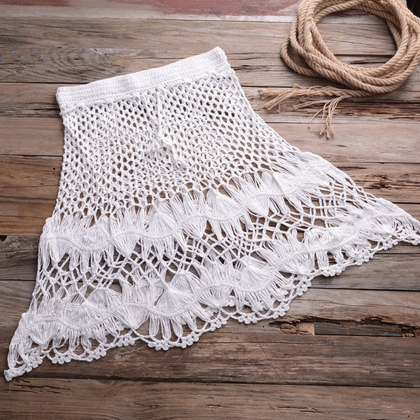 White Crochet Flare Skirt