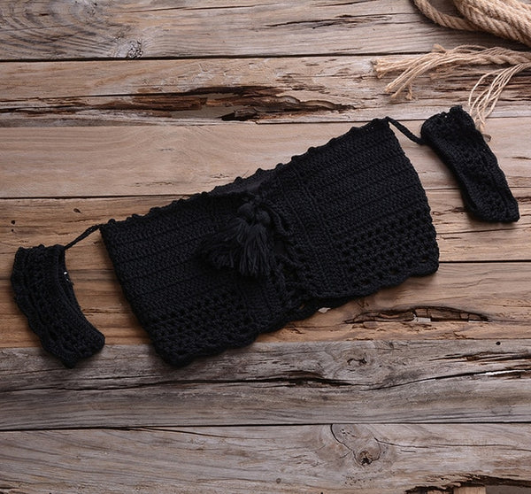 Black Crochet Lace Up Top