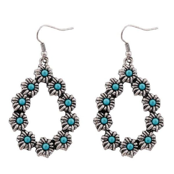 Silver Turquoise Flowers Earrings