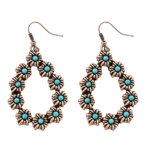 Gold Turquoise Flowers Earrings