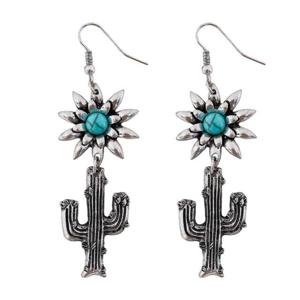 Silver Turquoise Cactus Earrings