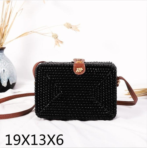 Black Rectangular Straw Purse