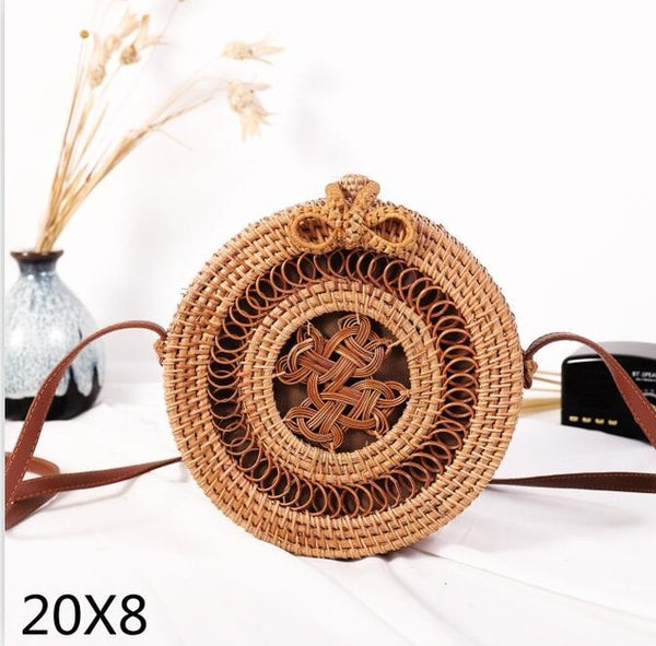 Round Straw Bag Fancy Pattern