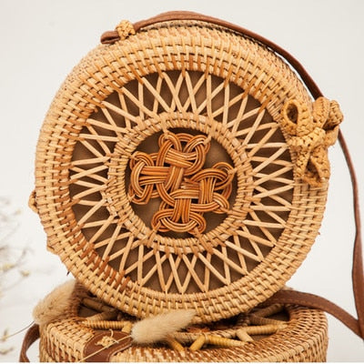 Round Rattan Crossbody Purse