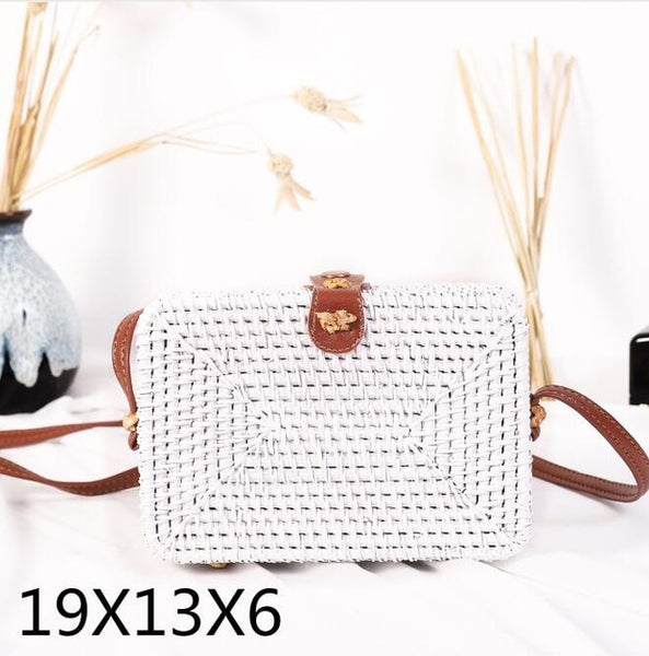 White Rectangular Rattan Purse