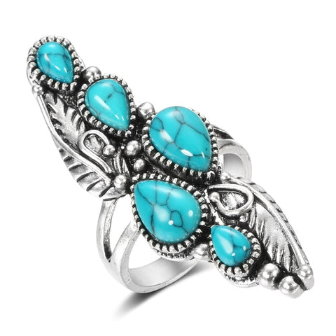 Long Turquoise Silver Ring