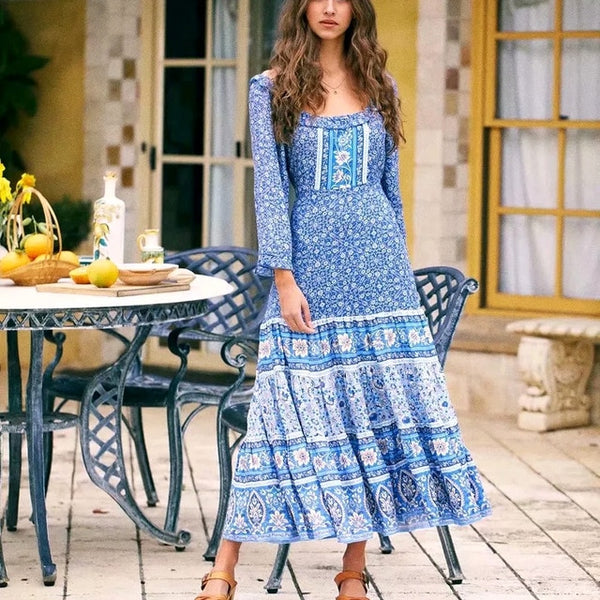 Blue Boho Midi Dress