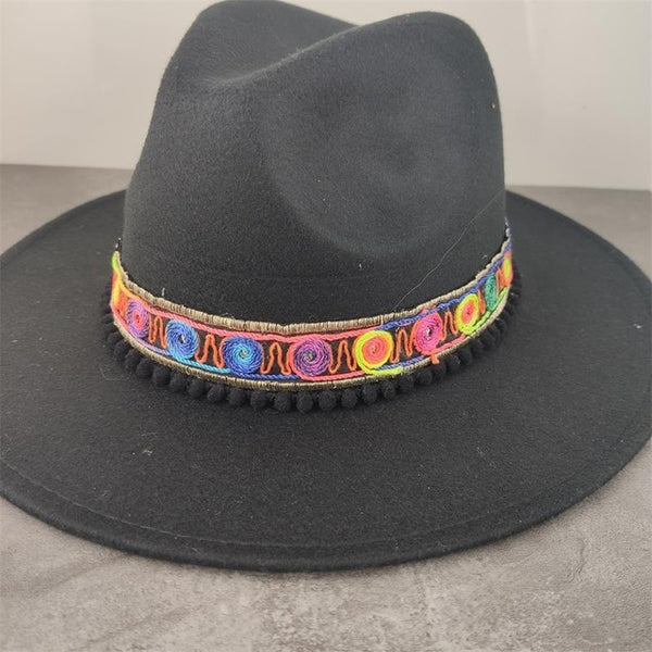 Embroidery Wide Brim Fedora