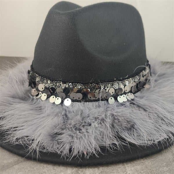 Gray Fedora With Feathers