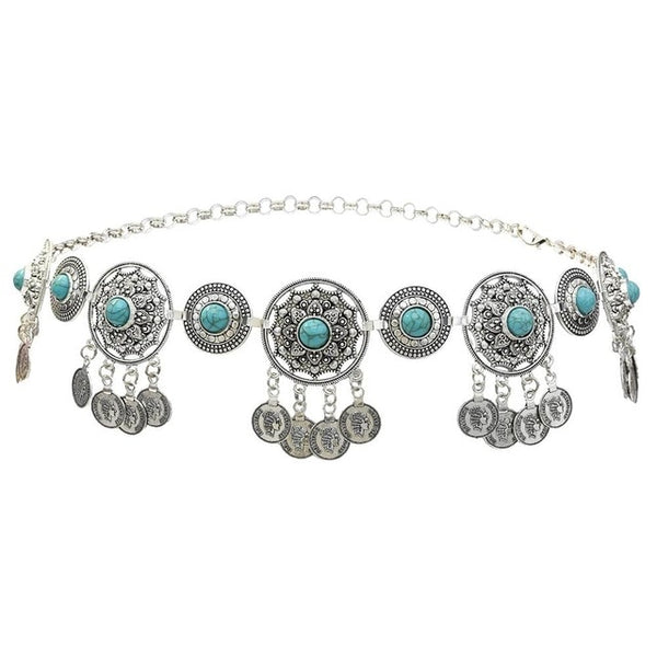 Silver Turquoise Coins Belt