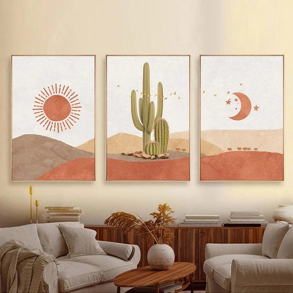 Sun Moon Cactus Canvas