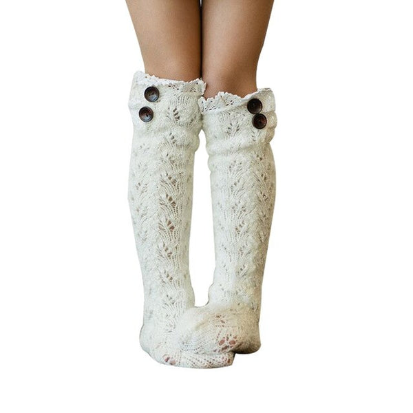 White Lace Buttons Socks