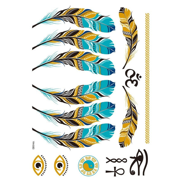 Gold Turquoise Feather Tattoos