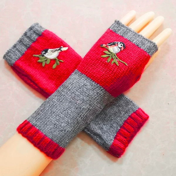 Fingerless Gloves With Embroidered Flowers Birds Or Hand Knitted Appliques 33 Different Colors! Three Different Styles Handmade Women's Warm Winter Embroidery Texting Gloves One Size
