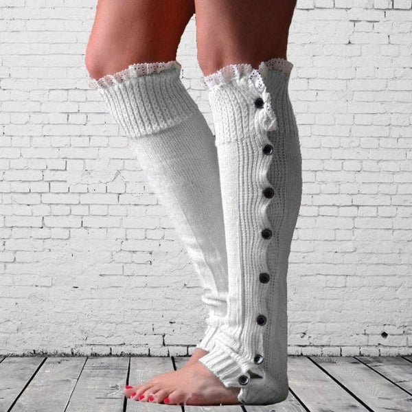 White Wood Buttons Leg Warmers