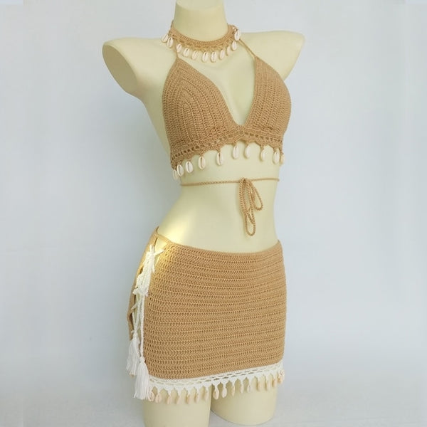 Tan Crochet Top Skirt & Choker