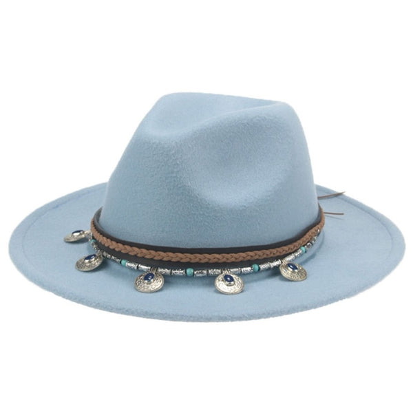Wide Brim Fedora Gypsy Hat 21 Different Colors You Choose Festival Fashion Jeweled Braided Hatband Festival Fox Adjustable Size Available In Every Color!