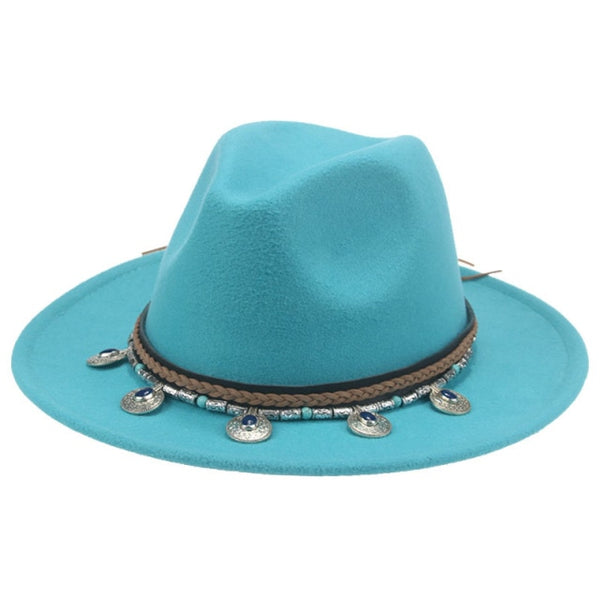 Wide Brim Fedora Gypsy Hat 21 Different Colors You Choose Festival Fashion Jeweled Braided Hatband Festival Fox Adjustable Size Available In Every Color!