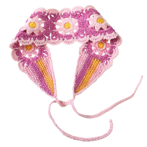 Pink Flowers Crochet Headband
