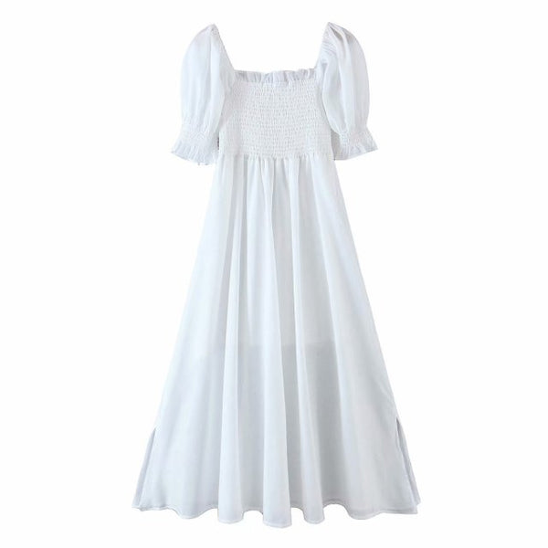 White Puff Sleeved Dress