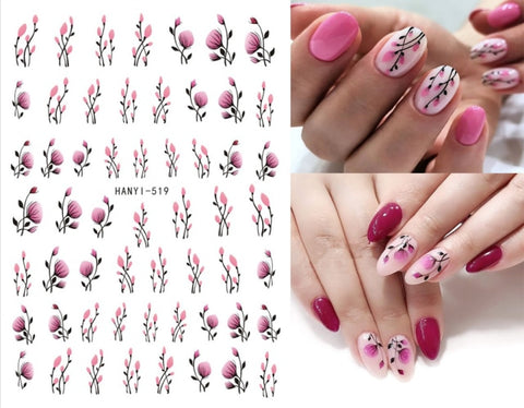 Pink Flowers Nail Decals