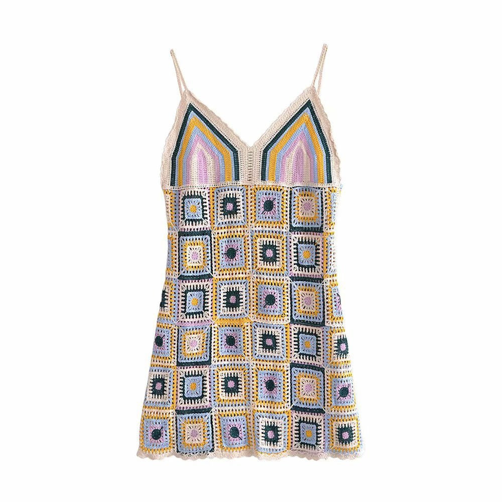 Granny Square Mini Dress Cami Straps Handmade Crochet Pastel Colors Wh Made4Walkin Granny Square Mini Dress Cami Straps Handmade Crochet Pastel Colors Wh Made4Walkin