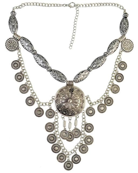Silver Coin & Bead Necklace