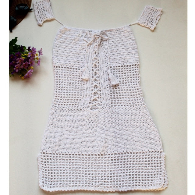 Crochet Mini Dress Lake Green Or White - You Choose - Boho Off The Sho Made4Walkin Crochet Mini Dress Lake Green Or White - You Choose - Boho Off The Sho Made4Walkin