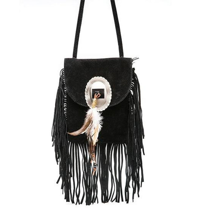 Bodhi Suede Fringe Crossbody Bag in Black