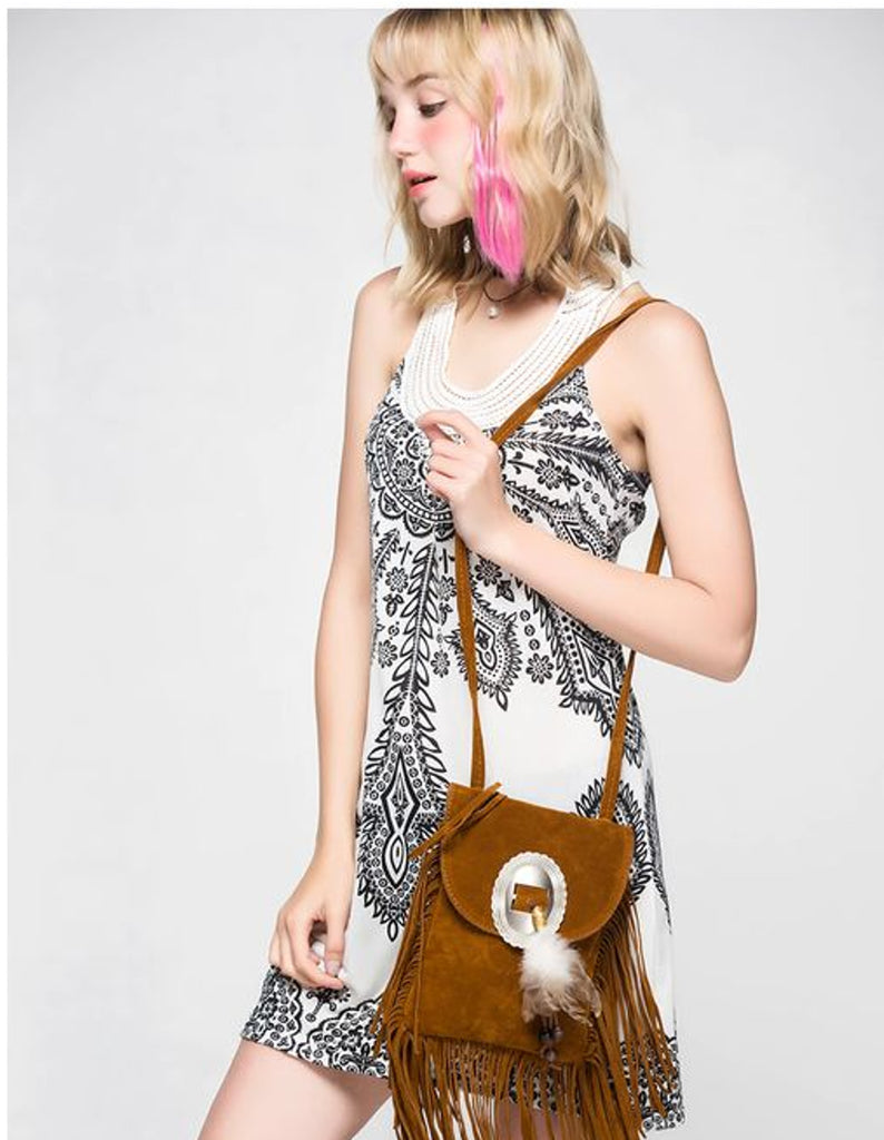 Vegan Leather Cow Print Fringe Purse