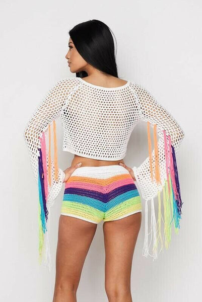 Rainbow Shorts Fishnet Top