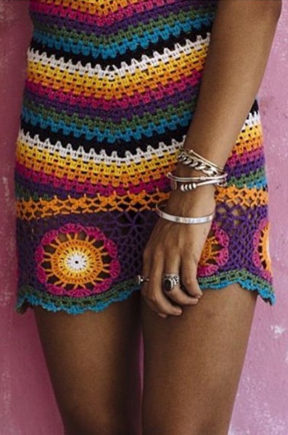 Rat & Boa Rainbow Crochet Dress "Inferno" Granny Square Hem Halter Top Made4Walkin Rat & Boa Rainbow Crochet Dress "Inferno" Granny Square Hem Halter Top Made4Walkin