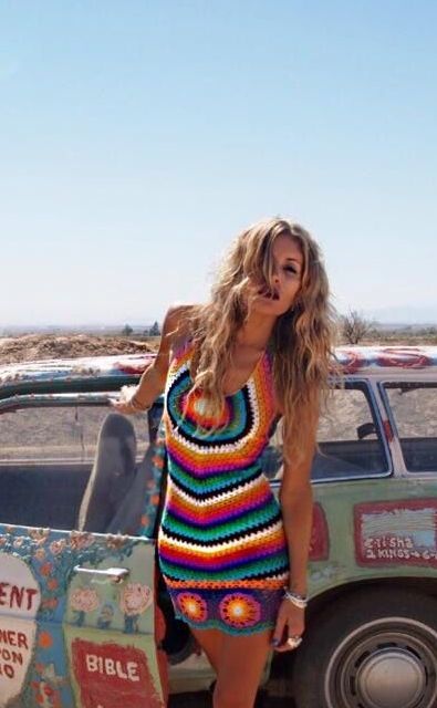 Rat & Boa Rainbow Crochet Dress "Inferno" Granny Square Hem Halter Top Made4Walkin Rat & Boa Rainbow Crochet Dress "Inferno" Granny Square Hem Halter Top Made4Walkin