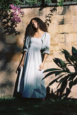 Long Puff Sleeves Maxi Dress Sage Green Wear Forwards Or Backwards Off Shoulders Or On Smocked Front Open Back Sash Waist Pockets Sizes Small Medium Large XL And Plus Size XXL 2X