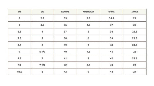 Womens Boots Size Chart