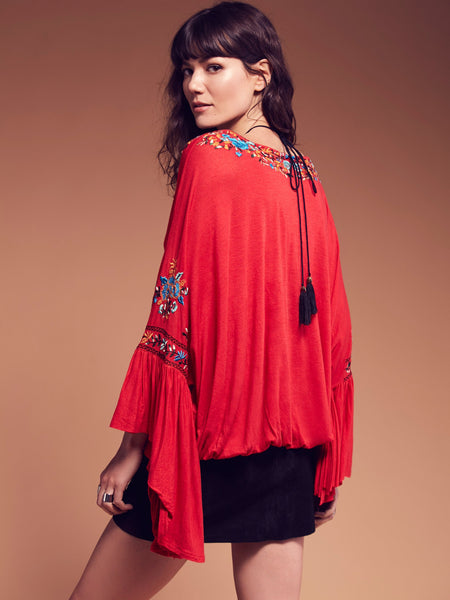 Red Bell Sleeve Top