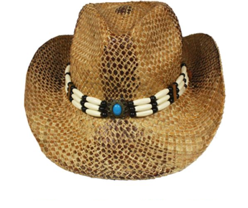 Straw Cowboy Hat Cowgirl Hat Boho Western Sun Hat Comes With Turquoise Hairpipe Hat Band Available In Snakeskin Print Or Dark Brown