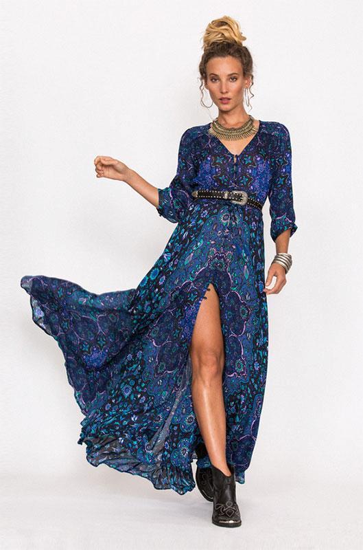 Boho Maxi Dress Navy Blue Floral "Kiss The Sky" Long Flowing Summer Go Made4Walkin Boho Maxi Dress Navy Blue Floral "Kiss The Sky" Long Flowing Summer Go Made4Walkin