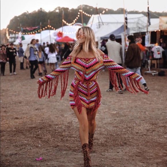 Joni Spell And The Gypsy Set Crochet Crop Top And Skirt Long Fringe Sl – Made4Walkin