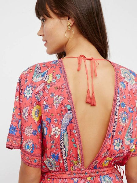 Pink Bird Maxi Dress