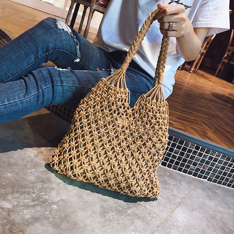 Camel Brown Circle Straw Shoulder Tote Beach Bags